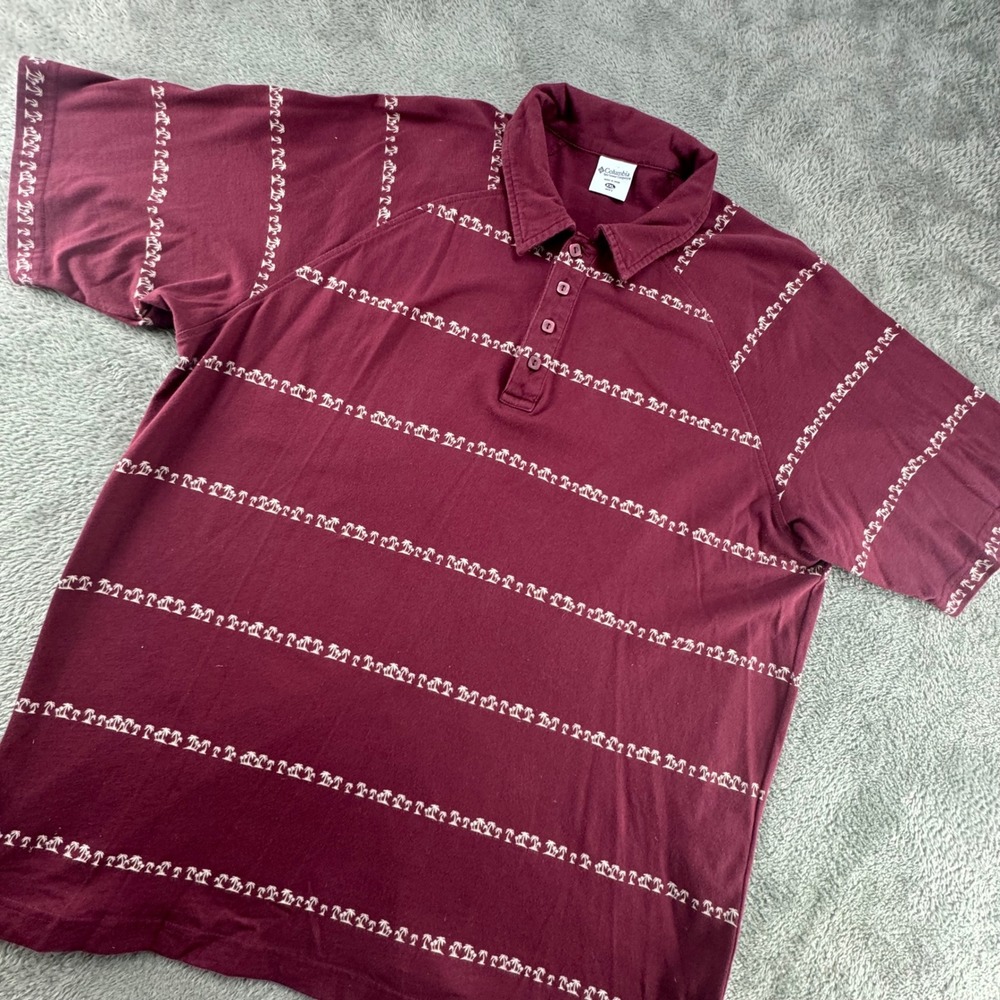 Columbia Polo Shirt Mens XXL Burgundy Excellent‎ Palm Tree Stripe Cotton AM2261
